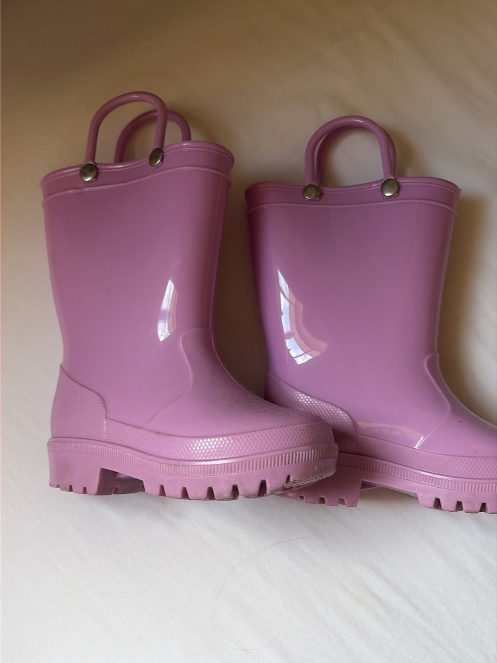 Kids Pink Waterproof Rain Boots with Easy-Grab Handles